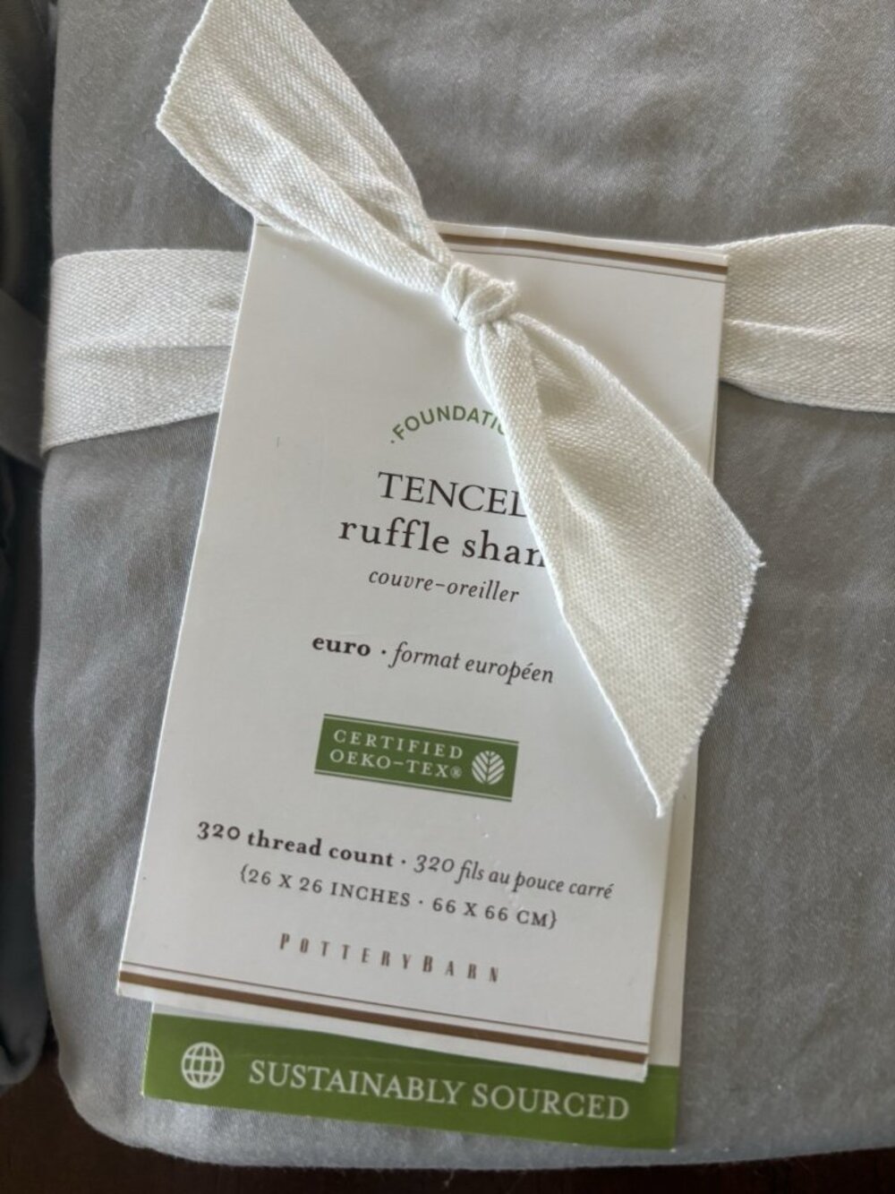 PAIR pottery barn tencel ruffle standard Pillow shams Soft grey EURO New - Picture 3 of 4